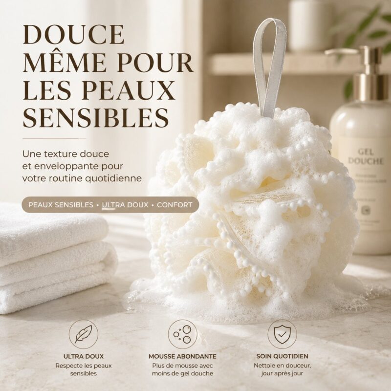 Bordure à pompons en relief de la fleur de douche XXL, posée près de serviettes